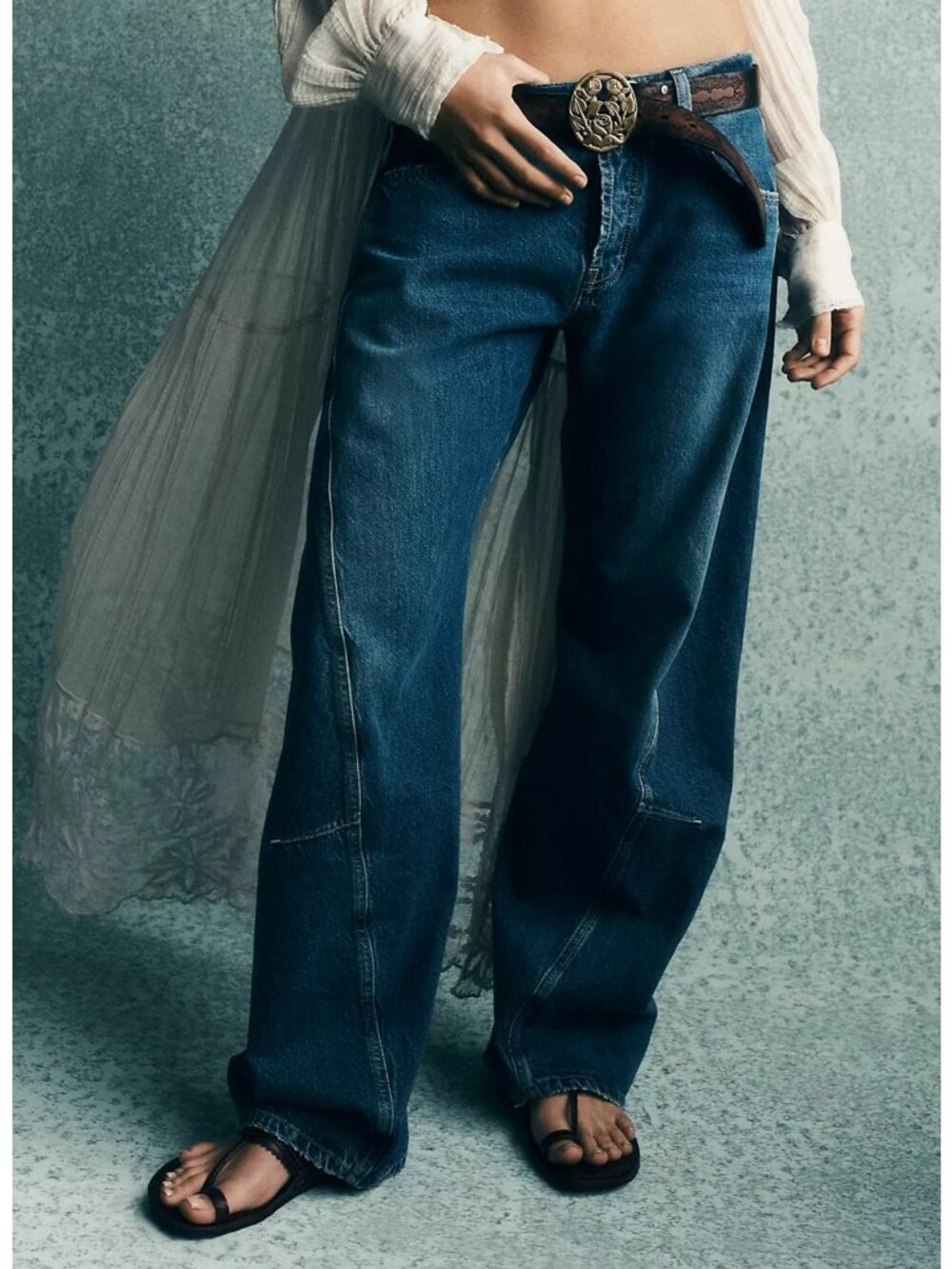 Free People Fable Low Rise Twisted Bowed Barrel Jeans Contemporary Boho Women 27